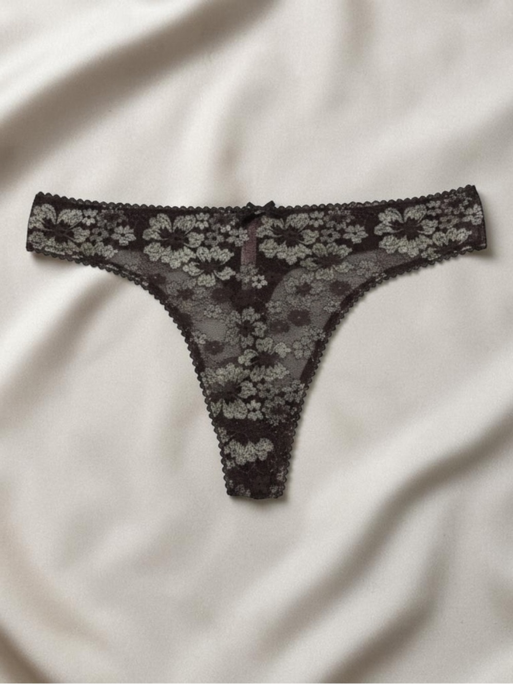 NWOT Victoria’s Secret Body By Victoria Shine Floral Lace Storm Grey Thong